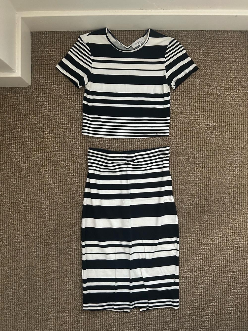 Striped Two-Piece Crop Top & Skirt Set - Black & White